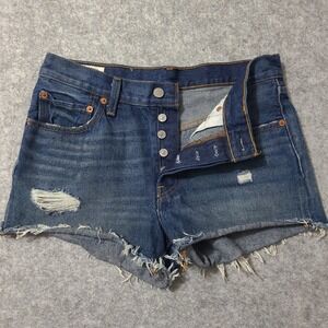 Levi's 501 Premium Denim Shorts Womens 27 Blue Distressed Raw Hem‎ High Rise